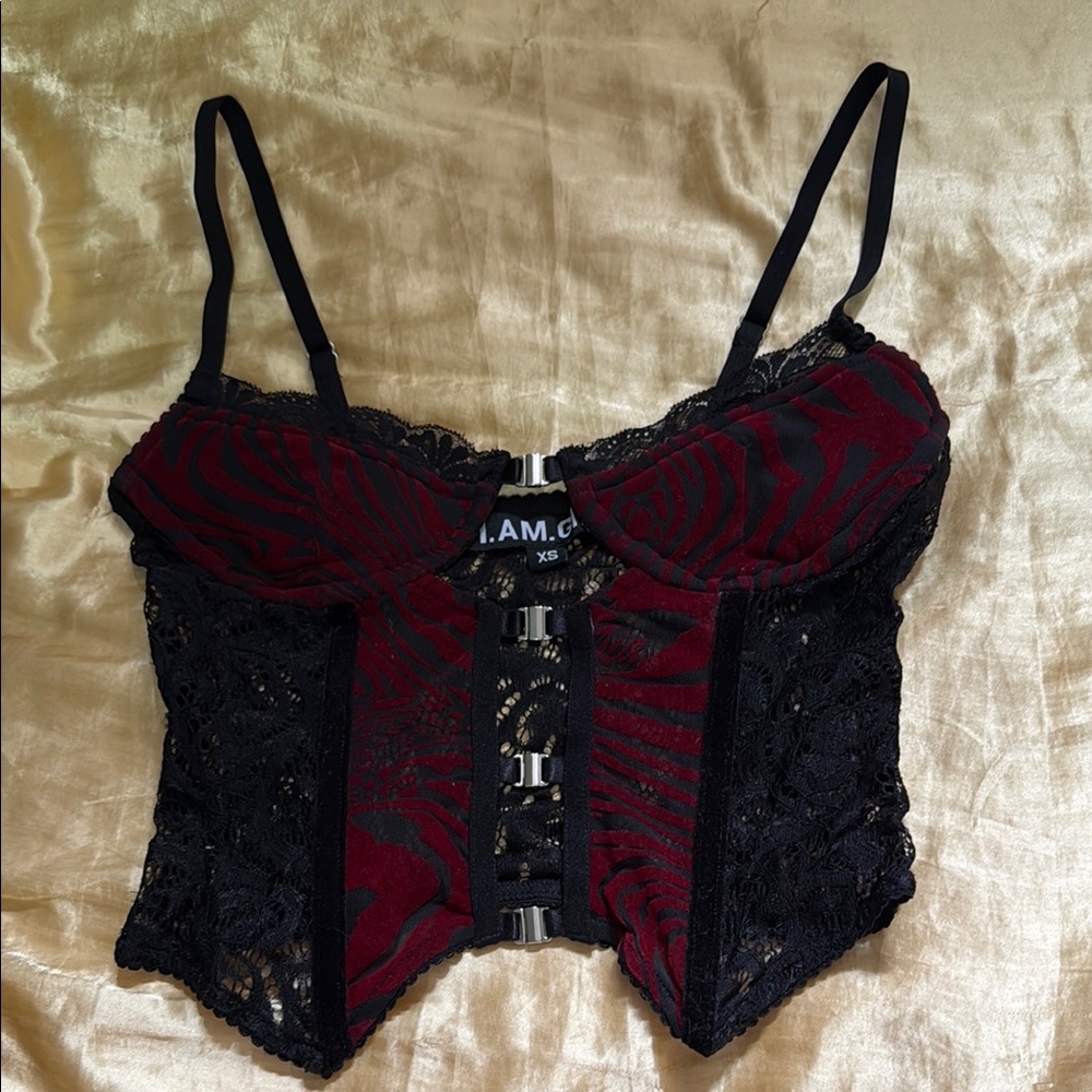 I.AM.GIA Elena Top Burnout Red and Black Bustier Corset - Picture 6 of 6
